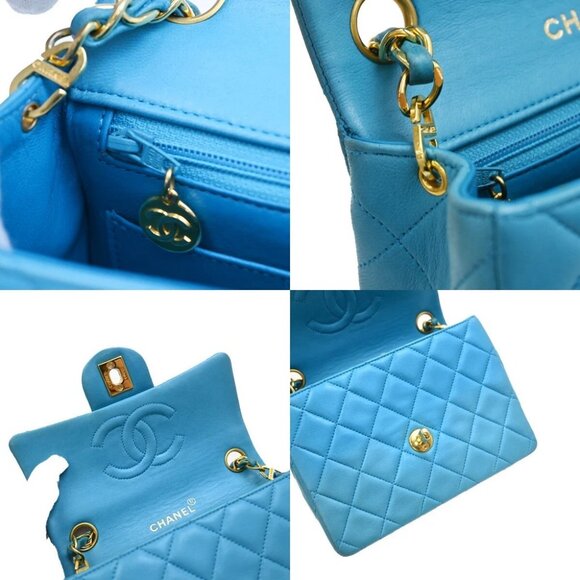 CHANEL CC Logo Mini Matelasse Chain Shoulder Bag Leather Blue GHW - Picture 10 of 14